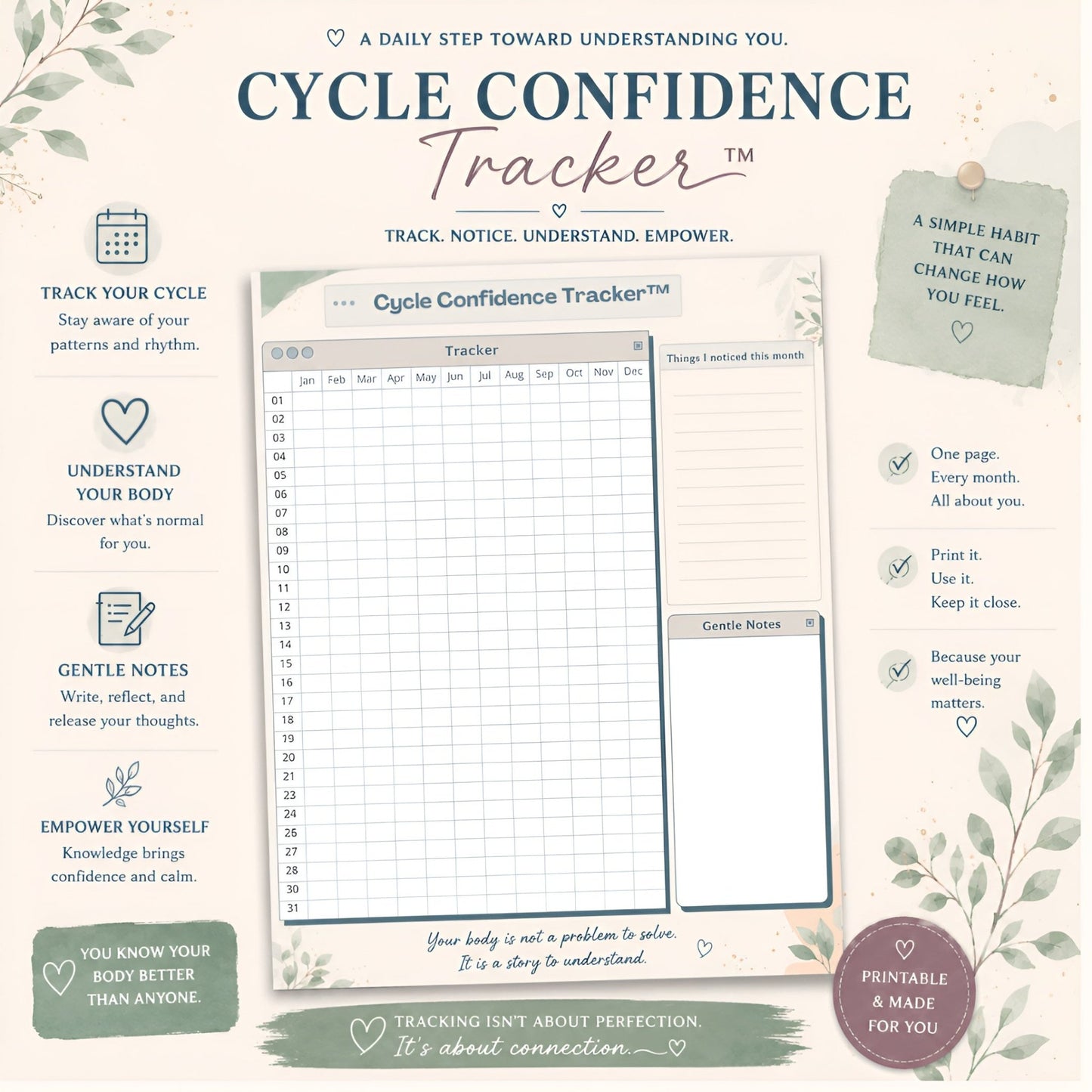 Stop spiraling every time your period is late — and start understanding your cycle, calming the fear, and tracking it with confidence. - Norayaa